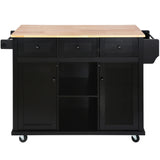 Hearth and Haven Evangeline Kitchen Cart with Drop-Leaf Countertop on 5 Wheels with Storage Cabinet and 3 Drawers, Black WF298028AAB