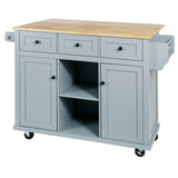 Evangeline Kitchen Cart with Drop-Leaf Countertop on 5 Wheels with Storage Cabinet and 3 Drawers, Grey Blue