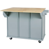 Hearth and Haven Evangeline Kitchen Cart with Drop-Leaf Countertop on 5 Wheels with Storage Cabinet and 3 Drawers, Grey Blue WF298028AAN