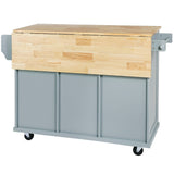 Hearth and Haven Evangeline Kitchen Cart with Drop-Leaf Countertop on 5 Wheels with Storage Cabinet and 3 Drawers, Grey Blue WF298028AAN