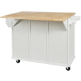 Hearth and Haven Evangeline Kitchen Cart with Drop-Leaf Countertop on 5 Wheels with Storage Cabinet and 3 Drawers, White WF298028AAW