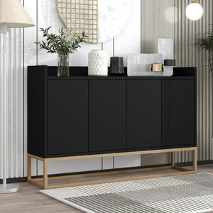English Elm Trexm Contemporary Buffet with Gold Legs and Handleless Doors for Dining Entryway WF298903AAB