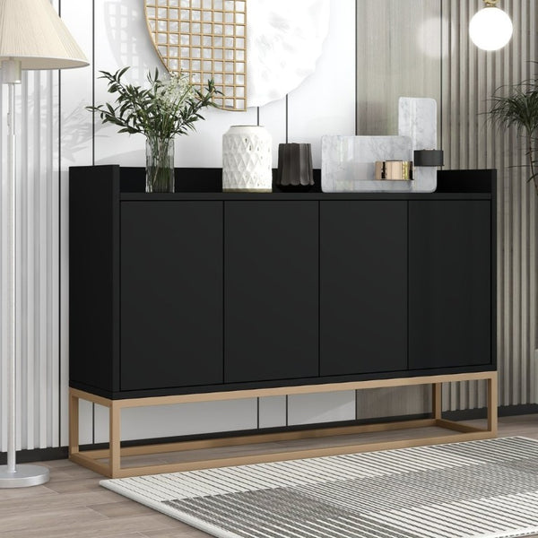 English Elm Trexm Contemporary Buffet with Gold Legs and Handleless Doors for Dining Entryway WF298903AAB