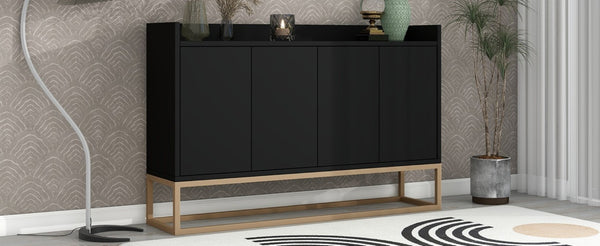 English Elm Trexm Contemporary Buffet with Gold Legs and Handleless Doors for Dining Entryway WF298903AAB