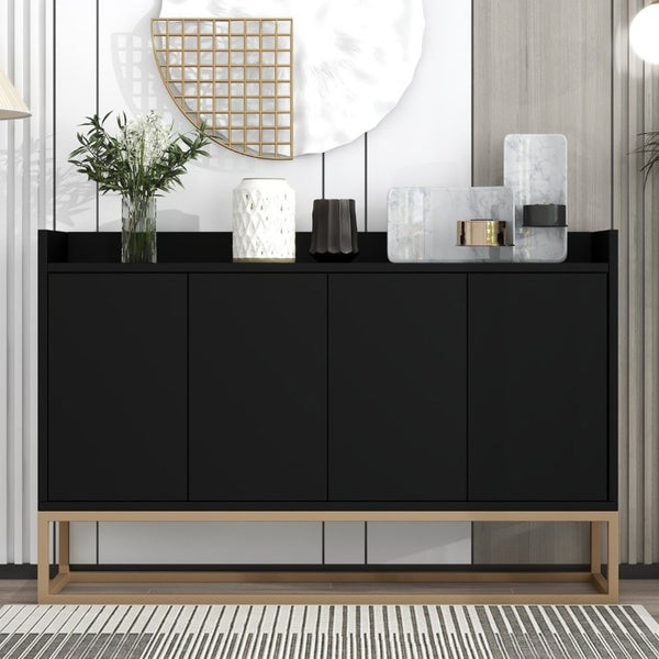 English Elm Trexm Contemporary Buffet with Gold Legs and Handleless Doors for Dining Entryway WF298903AAB
