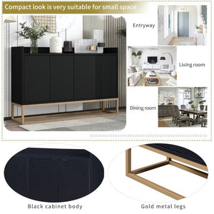 English Elm Trexm Contemporary Buffet with Gold Legs and Handleless Doors for Dining Entryway WF298903AAB