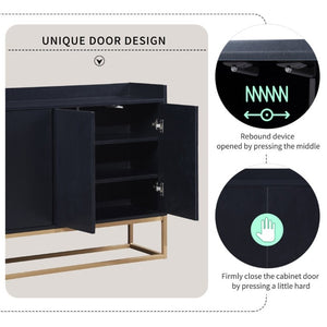 English Elm Trexm Contemporary Buffet with Gold Legs and Handleless Doors for Dining Entryway WF298903AAB