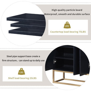 English Elm Trexm Contemporary Buffet with Gold Legs and Handleless Doors for Dining Entryway WF298903AAB