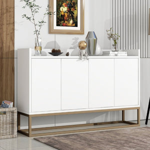 English Elm Trexm White and Gold Slim Buffet Cabinet with Push Open Doors for Dining Entryway WF298903AAK