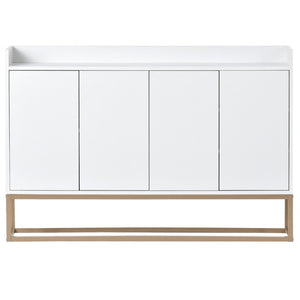 English Elm Trexm White and Gold Slim Buffet Cabinet with Push Open Doors for Dining Entryway WF298903AAK