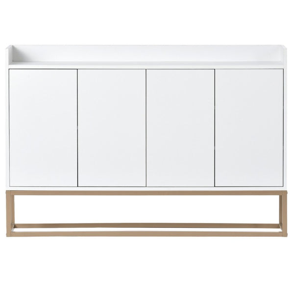 English Elm Trexm White and Gold Slim Buffet Cabinet with Push Open Doors for Dining Entryway WF298903AAK