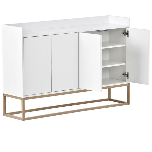 English Elm Trexm White and Gold Slim Buffet Cabinet with Push Open Doors for Dining Entryway WF298903AAK