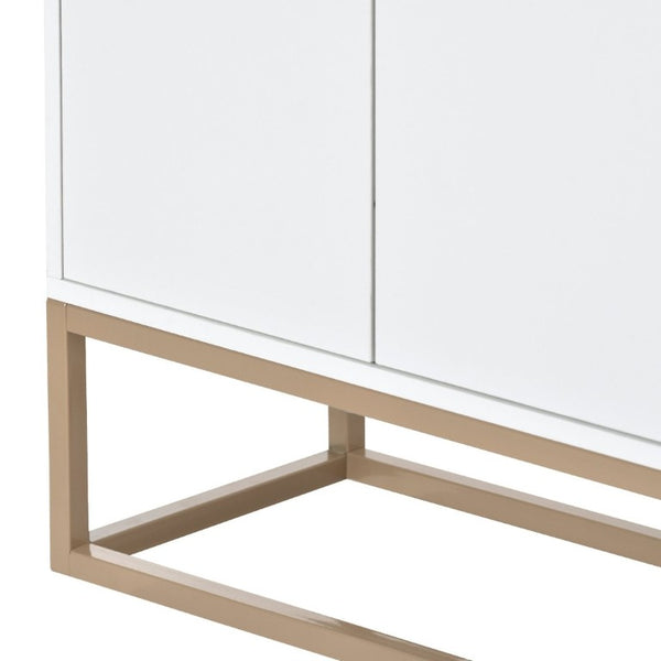 English Elm Trexm White and Gold Slim Buffet Cabinet with Push Open Doors for Dining Entryway WF298903AAK