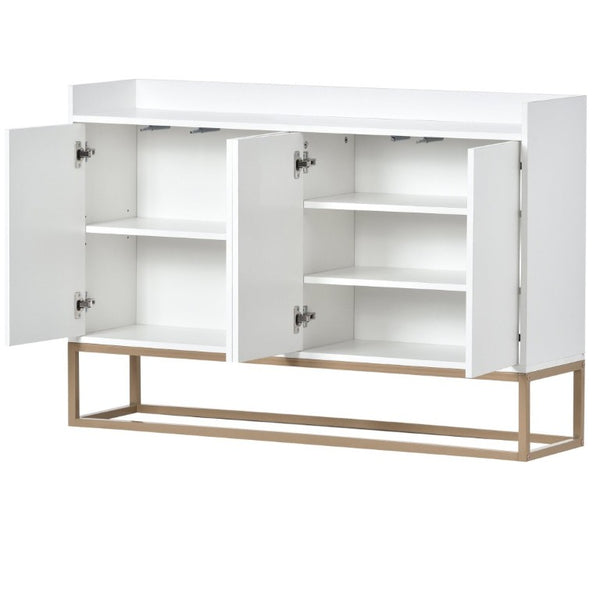 English Elm Trexm White and Gold Slim Buffet Cabinet with Push Open Doors for Dining Entryway WF298903AAK