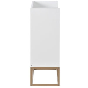 English Elm Trexm White and Gold Slim Buffet Cabinet with Push Open Doors for Dining Entryway WF298903AAK
