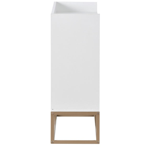 English Elm Trexm White and Gold Slim Buffet Cabinet with Push Open Doors for Dining Entryway WF298903AAK