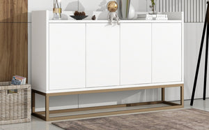 English Elm Trexm White and Gold Slim Buffet Cabinet with Push Open Doors for Dining Entryway WF298903AAK