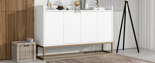 English Elm Trexm White and Gold Slim Buffet Cabinet with Push Open Doors for Dining Entryway WF298903AAK