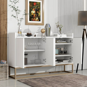 English Elm Trexm White and Gold Slim Buffet Cabinet with Push Open Doors for Dining Entryway WF298903AAK