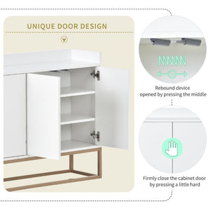 English Elm Trexm White and Gold Slim Buffet Cabinet with Push Open Doors for Dining Entryway WF298903AAK