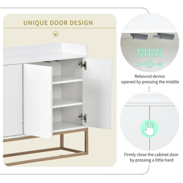 English Elm Trexm White and Gold Slim Buffet Cabinet with Push Open Doors for Dining Entryway WF298903AAK