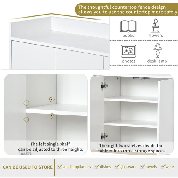 English Elm Trexm White and Gold Slim Buffet Cabinet with Push Open Doors for Dining Entryway WF298903AAK