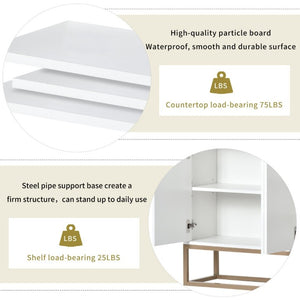English Elm Trexm White and Gold Slim Buffet Cabinet with Push Open Doors for Dining Entryway WF298903AAK