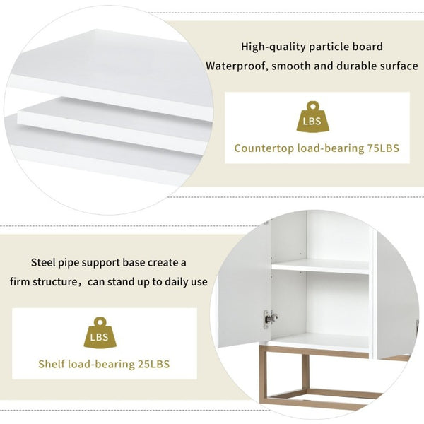 English Elm Trexm White and Gold Slim Buffet Cabinet with Push Open Doors for Dining Entryway WF298903AAK