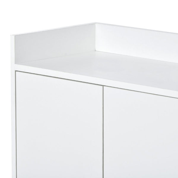 English Elm Trexm White and Gold Slim Buffet Cabinet with Push Open Doors for Dining Entryway WF298903AAK