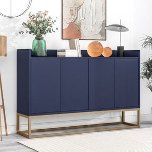 English Elm Trexm Buffet Cabinet with Gold Steel Legs Handleless Doors and Dining Room Storage WF298903AAM