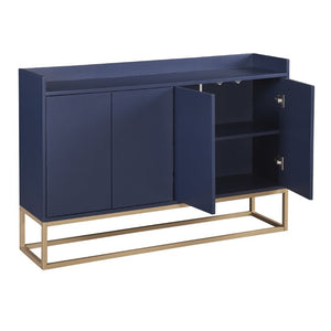 English Elm Trexm Buffet Cabinet with Gold Steel Legs Handleless Doors and Dining Room Storage WF298903AAM