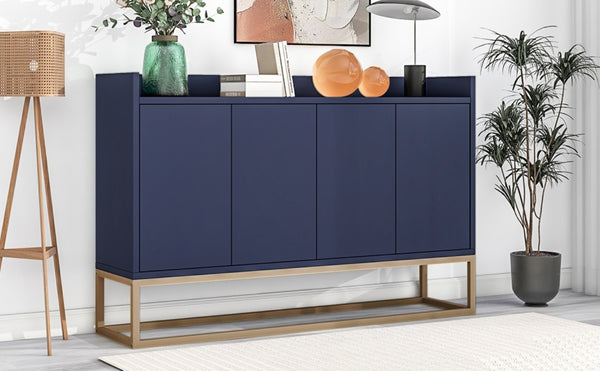 English Elm Trexm Buffet Cabinet with Gold Steel Legs Handleless Doors and Dining Room Storage WF298903AAM