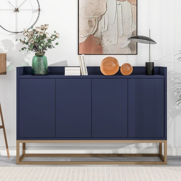 English Elm Trexm Buffet Cabinet with Gold Steel Legs Handleless Doors and Dining Room Storage WF298903AAM