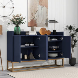 English Elm Trexm Buffet Cabinet with Gold Steel Legs Handleless Doors and Dining Room Storage WF298903AAM