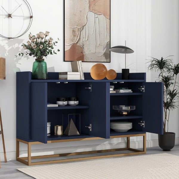 English Elm Trexm Buffet Cabinet with Gold Steel Legs Handleless Doors and Dining Room Storage WF298903AAM