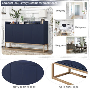 English Elm Trexm Buffet Cabinet with Gold Steel Legs Handleless Doors and Dining Room Storage WF298903AAM