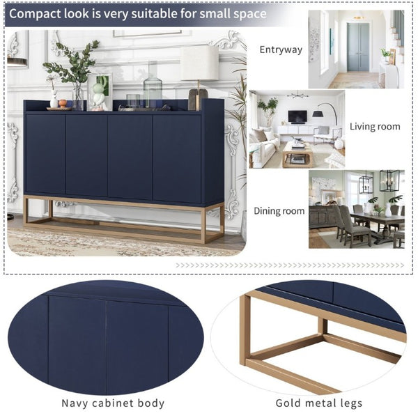 English Elm Trexm Buffet Cabinet with Gold Steel Legs Handleless Doors and Dining Room Storage WF298903AAM