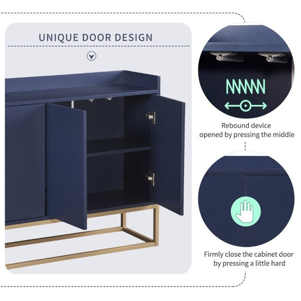 English Elm Trexm Buffet Cabinet with Gold Steel Legs Handleless Doors and Dining Room Storage WF298903AAM
