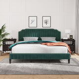 Hearth and Haven Garcia Velvet Curved Upholstered Platform Bed with Nailhead Trim, King, Green