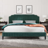 Hearth and Haven Garcia Velvet Curved Upholstered Platform Bed with Nailhead Trim, King, Green