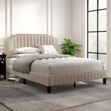 Hearth and Haven Garcia Linen Curved Upholstered Platform Bed with Nailhead Trim, Queen, Beige WF298928AAA