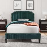 Hearth and Haven Garcia Velvet Curved Upholstered Platform Bed with Nailhead Trim, Full, Green