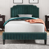 Hearth and Haven Garcia Velvet Curved Upholstered Platform Bed with Nailhead Trim, Full, Green