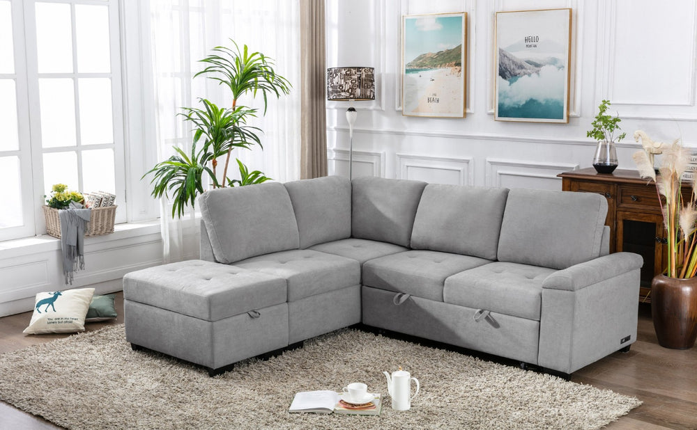 English Elm Sleeper Sectional with Storage Ottoman Usb Port and Hidden Arm for Apartment Living WF300684AAE