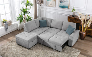 English Elm Sleeper Sectional with Storage Ottoman Usb Port and Hidden Arm for Apartment Living WF300684AAE