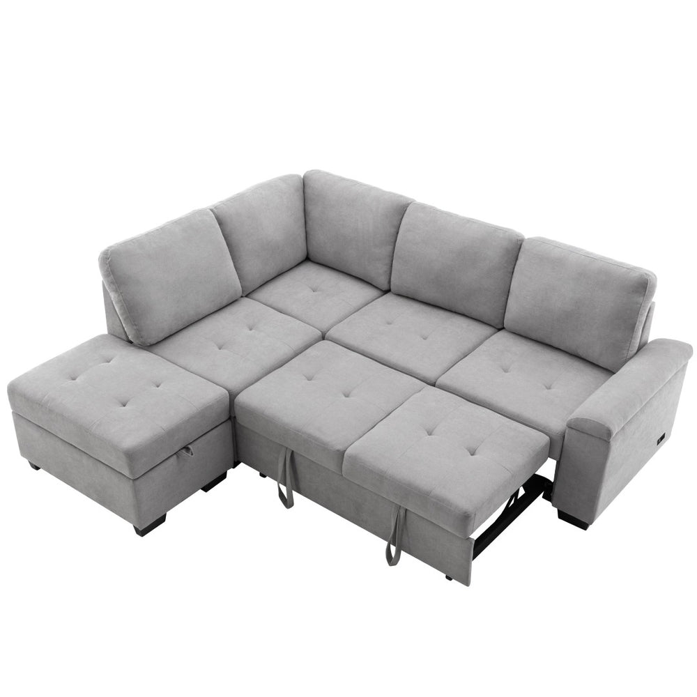 English Elm Sleeper Sectional with Storage Ottoman Usb Port and Hidden Arm for Living Room WF300685AAE