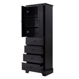 Hearth and Haven Watson Storage Cabinet with 2 Doors and 4 Drawers and Adjustable Shelf, Black