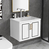 Hearth and Haven 24" Wall Mounted Bathroom Vanity with Ceramic Basin, Two Shutter Doors, White