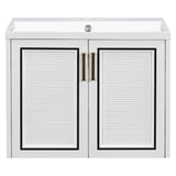 Hearth and Haven 24" Wall Mounted Bathroom Vanity with Ceramic Basin, Two Shutter Doors, White
