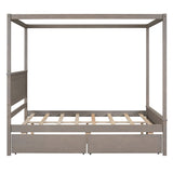Hearth and Haven Hughes Canopy Platform Full Bed with Two Drawers and Support Slats, Brushed Light Brown